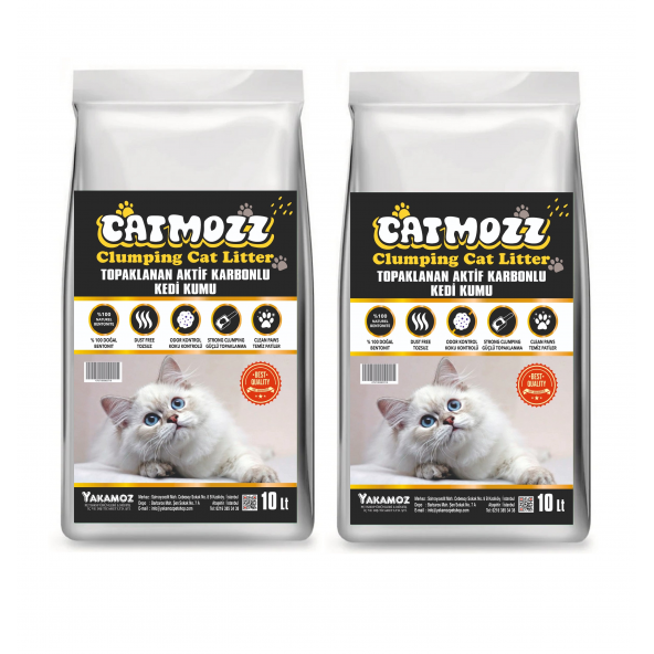 CatMozz Aktif Karbon (activated Carbon) Topaklanan Kedi Kumu 10 Lt x 2 Adet ürün görseli 1