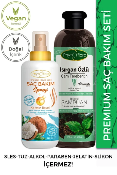 Phytoflora Saç Dökülmesine Karşı Tuzsuz Şampuan Isırgan Şampuanı Ve Hindistan Cevizi Yağlı Saç Spreyi ürün görseli 1