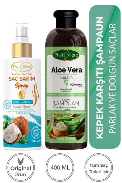 Phytoflora Saç Dökülmesine Karşı Tuzsuz Şampuan Aloe Vera Şampuanı Ve Hindistan Cevizi Yağlı Saç Spreyi ürün görseli 1
