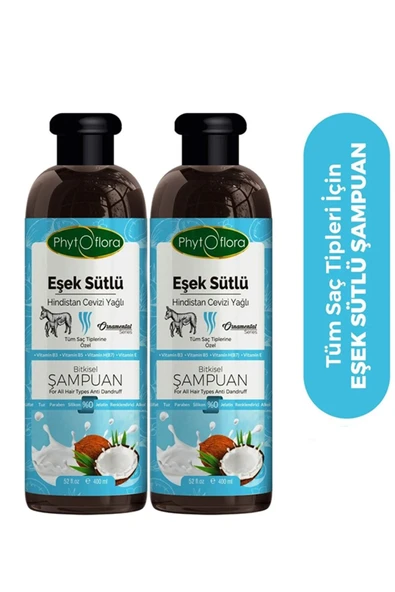 Phytoflora Kepek Karşıtı Tuzsuz Eşek Sütü Ve Hindistan Cevizi Yağlı Bitkisel Şampuan 400 Ml, 2 Adet ürün görseli 1