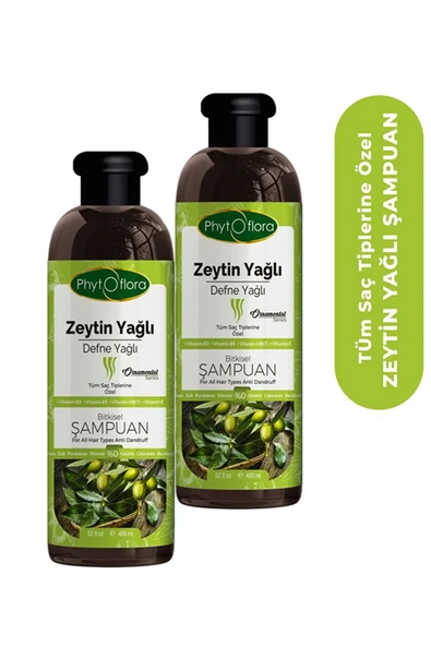 Phytoflora Tuzsuz Tüm Saç Tiplerine Özel Zeytinyağlı Bitkisel Şampuan 400 Ml, 2 Adet ürün görseli 1