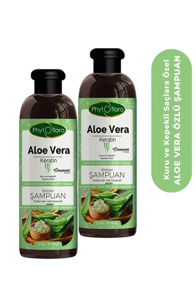 Phytoflora Tuzsuz Kuru Ve Kepekli Saçlara Özel Aloe Vera Ve Keratin Ilaveli Bitkisel Şampuan 400 Ml, 2 Adet ürün görseli 1