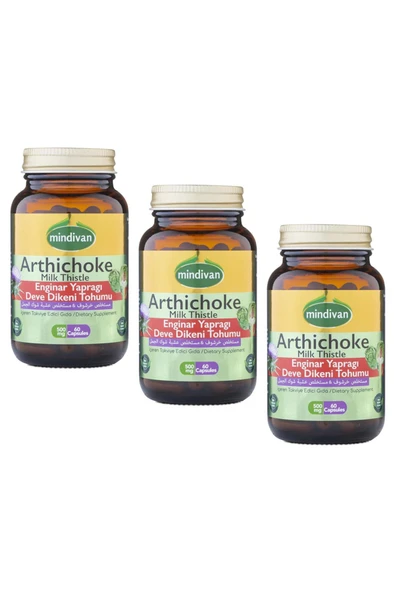 Mindivan Artichoke Leaf Milk Thistle Extract Healthy Liver 500 mg 60 Capsules x3 Piece ürün görseli 1