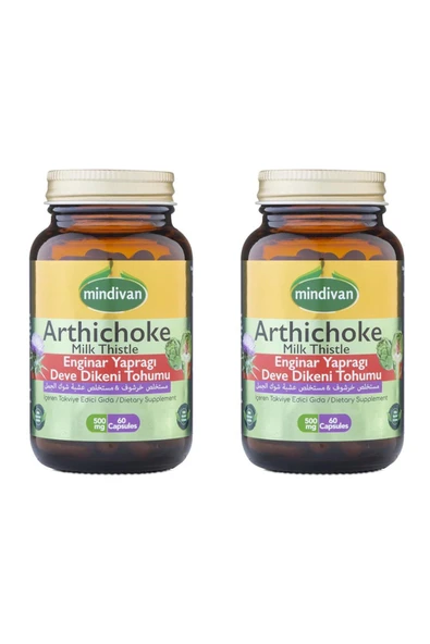 Mindivan Artichoke Leaf Milk Thistle Extract Healthy Liver 500 mg 60 Capsules x2 Piece ürün görseli 1