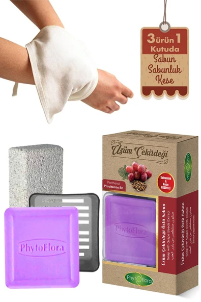 Phytoflora Üzüm Çekirdeği Sabunu Ve Banyo Kesesi, Katı Sabunluk ürün görseli 1