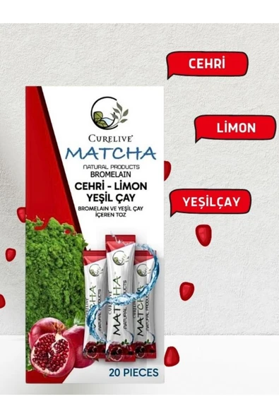 aleyna baharat Curelive Matcha Detox Nar Aromalı Spirulina L-Carnitine Bromelain Mate ürün görseli 1