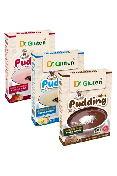 Dr.Gluten Dr. Gluten Glutensiz Kinoalı ( Kakaolu Çilekli Vanilyalı ) Puding Set 3 x 224 Gr ürün görseli 1