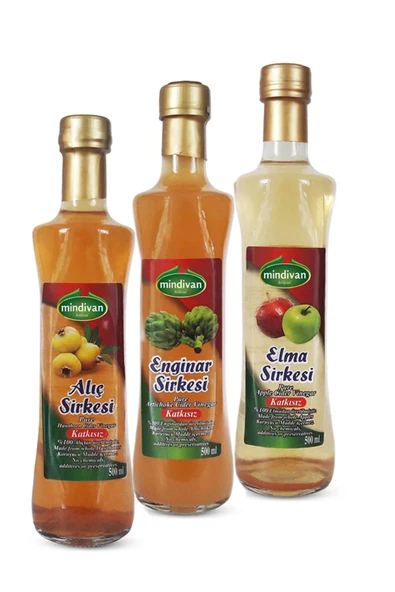 Mindivan Doğal Enginar Sirkesi 500 Ml, Alıç Sirkesi 500 Ml, Elma Sirkesi 500 Ml ürün görseli 1