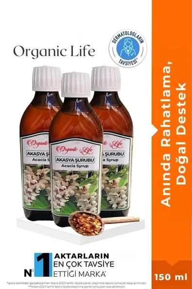 organic life 3 Adet Acacia Akasya Gamı Şurubu 150 ml Acacia Syrup Bitki Özleri Ile ürün görseli 1