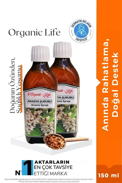 organic life 2 Adet Acacia Akasya Gamı Şurubu 150 ml Acacia Syrup Bitki Özleri Ile ürün görseli 1