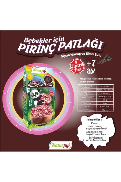 Naturpy Glutensiz Bebekler İçin Pirinç Patlağı 50 g Siyah Havuç Ve Elma Sulu ürün görseli 1