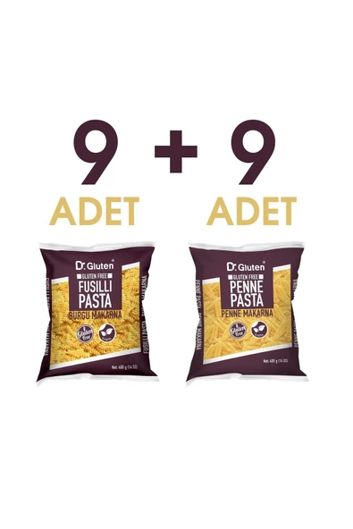 Dr.Gluten Glutensiz Burgu & Boru Makarna 18' Li Set (FUSİLLİ & PENNE) 400 gr X 9 9 Adet ürün görseli 1