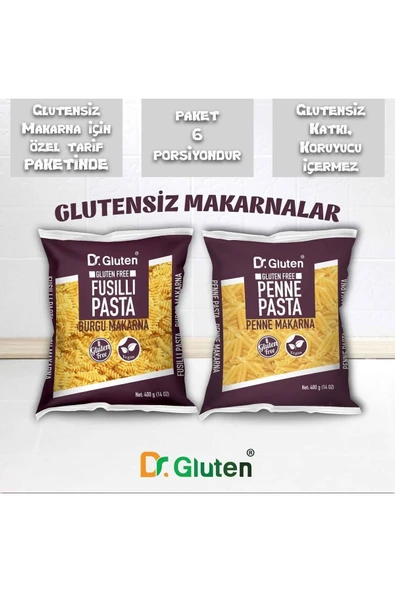 Dr.Gluten Glutensiz Burgu & Boru Makarnalar 400 Gr X 2 Adet (penne & Fusilli) ürün görseli 1