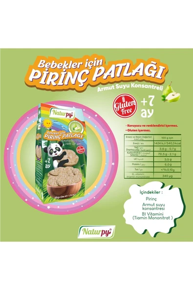 Naturpy Glutensiz Bebekler İçin Pirinç Patlağı 50 g Armut Suyu Konsantreli ürün görseli 1