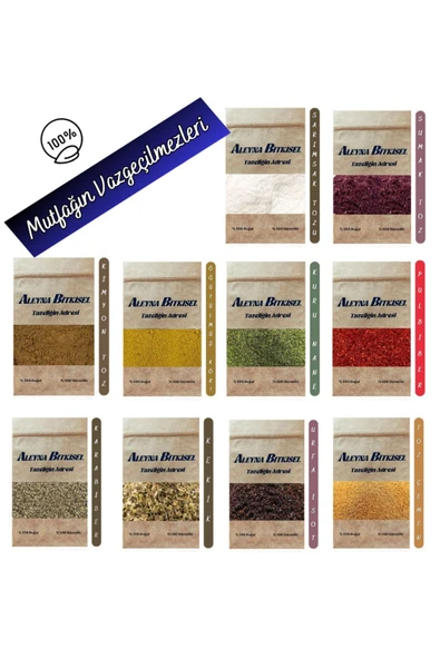 Aleyna Bitkisel Baharat Seti 10lu Mutfağın Vazgeçilmezleri 50 gr Paketler Halinde ürün görseli 1