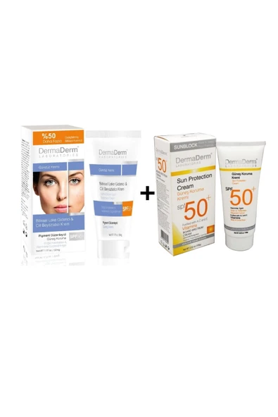 DermaDerm Spf 50+ Güneş Koruma Kremi + Bitkisel Leke Giderici&cilt Beyazlatıcı Krem Gündüz Kremi ürün görseli 1