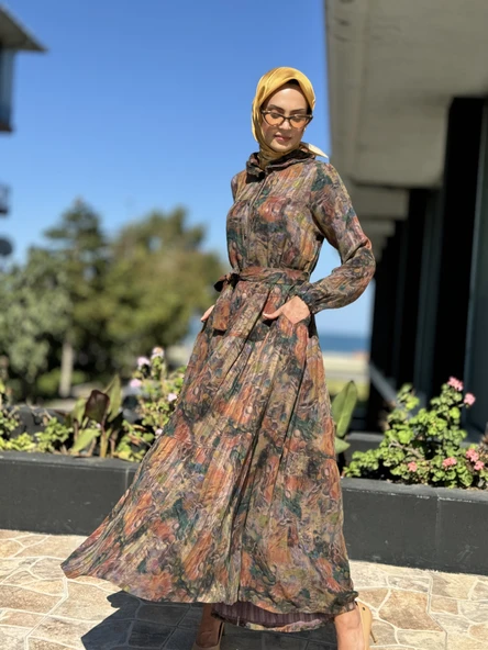Misswhence Jakarlı Desenli İpek Gömlek Elbise 36515 ürün görseli 1