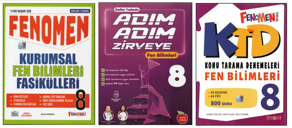 FENOMEN 8.SINIF KURUMSAL FASİKÜLLERİ+NEWTON ADIM ADIM ZİRVEYE+FENOMEN KTD FEN BİLİMLERİ (3 KİTAP) ürün görseli 1
