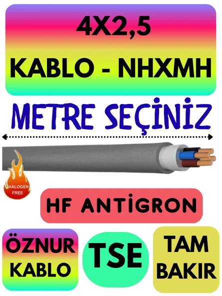 Öznur 4X2,5 NHXMH (ALEV İLETMEZ) Kablo Metre Seçenekli (Gri) ürün görseli 1