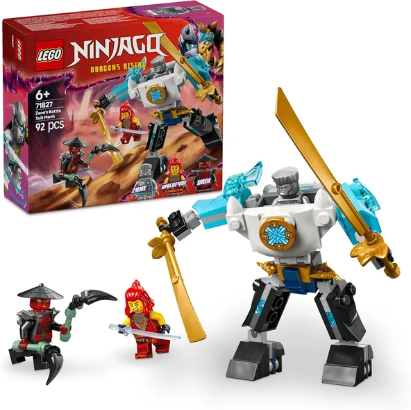 LEGO NINJAGO Zane’in Savaş Zırhı Mech’i 71827-6 Yaş ve Üzeri Çocuklar için 3 Minifigürlü Yaratıcı Oyuncak Yapım Seti, Do ürün görseli 1
