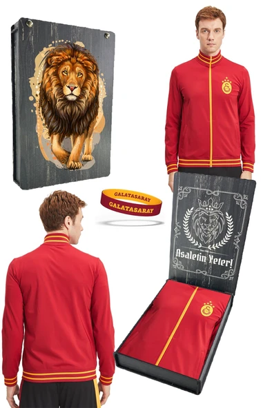 Galatasaray Orijinal Sarı Kırmızı 5 Yıldızlı Sweat + Silikon Bileklik Set Hediyelik Ahşap Kutulu ürün görseli 1