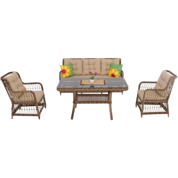 LaVida Bahçe Oturma Takımı | Rattan Bahçe Balkon Takımı |  3+1+1 ve Sehpa ürün görseli 1