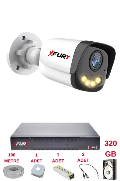 FURY 1 Kameralı 4 Warm Led Gece Renkli Görüş-Cepten İzle-Su Geçirmez Güvenlik Kamerası Seti 320GB ürün görseli 1