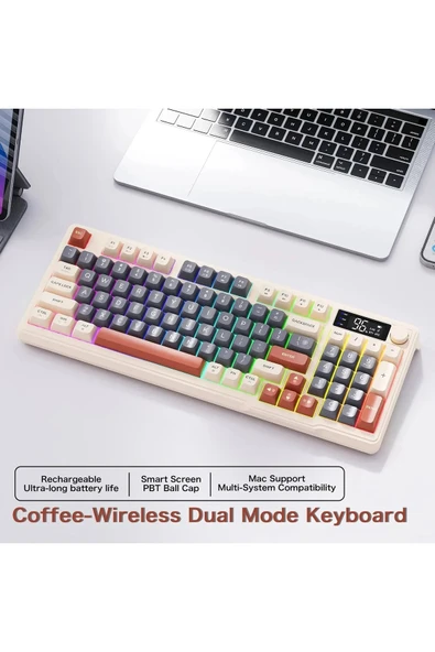 ATAsoft ELEKTRONİK Since 2021 M96 Bluetooth/2.4g Kablosuz Klavye Işıklı Usb Type-c Kablolu Şarj Gösterge Panelli Klavye ürün görseli 1