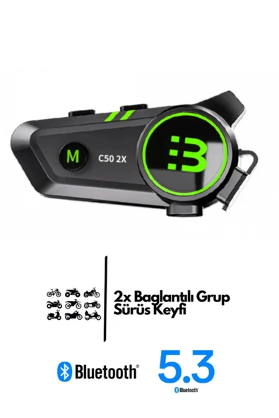 ATAsoft C50 2x Bağlantılı Telsizli Bluetooth Motosiklet Kask Kulaklık Intercom Işıklı Motorsiklet Intercom ürün görseli 1