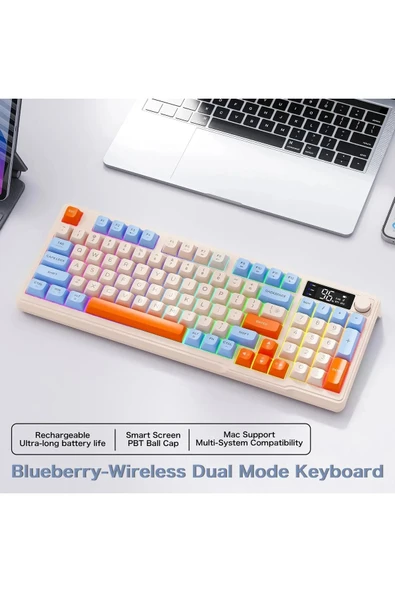 ATAsoft ELEKTRONİK Since 2021 M96 Klavye Bluetooth/2.4g Kablosuz Klavye Işıklı Usb Type-c Kablolu Şarj Gösterge Panelli ürün görseli 1