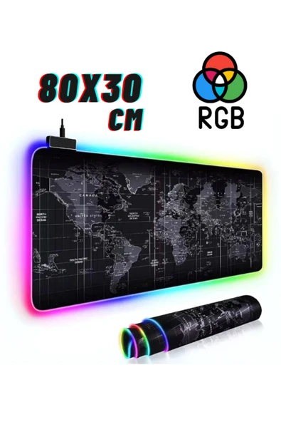 ATAsoft ELEKTRONİK Since 2021 Rgb Dünya Harita Desenli Mouse Pad Led Işıklı Su Geçirmez  Gaming Mousepad ürün görseli 1