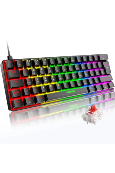 ATAsoft ELEKTRONİK Since 2021 T60 Kırmızı Switch Mekanik Siyah Rgb Klavye Kablolu Gaming Oyuncu Klavyesi T60 Mini Q Klavye Uyumlu ürün görseli 1