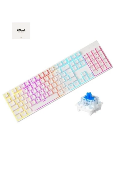 ATAsoft Beyaz Rgb Mavi Ve Kırmızı Switch Q Gaming Tam Mekanik Kablolu Oyuncu Klavyesi Bkb4 ürün görseli 1