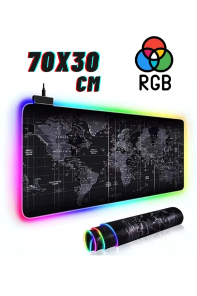 ATAsoft ELEKTRONİK Since 2021 Rgb Dünya Harita Desenli Mouse Pad Led Işıklı Su Geçirmez  Gaming Mousepad ürün görseli 1