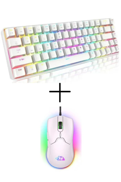 ATAsoft ELEKTRONİK Since 2021 T60 RGB  Mekanik Beyaz Klavye Mouse Hediyeli Kablolu Gaming Driverli Oyuncu Mini Klavye ürün görseli 1
