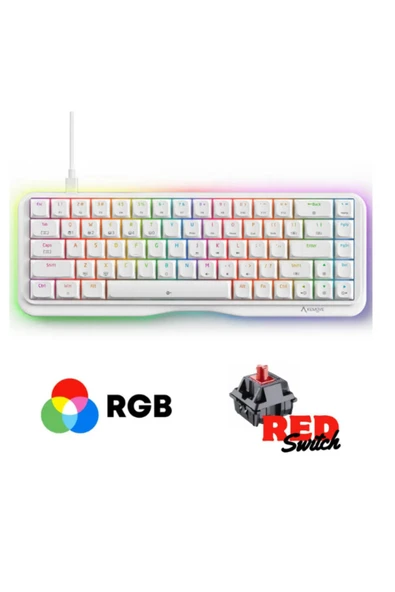 ATAsoft ELEKTRONİK Since 2021 Beyaz Mekanik Red Switch Gaming Oyuncu Klavyesi K68 Hotswapp ürün görseli 1