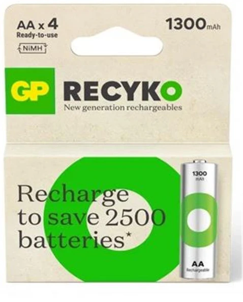 GP AA 1300 mAh Şarjlı Kalem Pil 4'lü Paket GP130AAHCEMTR-4LÜ ürün görseli 1