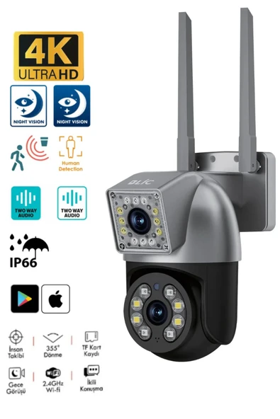 ESS Çift Lens 2 2mp Dış Ve Iç Mekan Uyumlu Ip66 Su Geçirmez Hareket Takip Sensör Güvenlik Ip Kamera ürün görseli 1