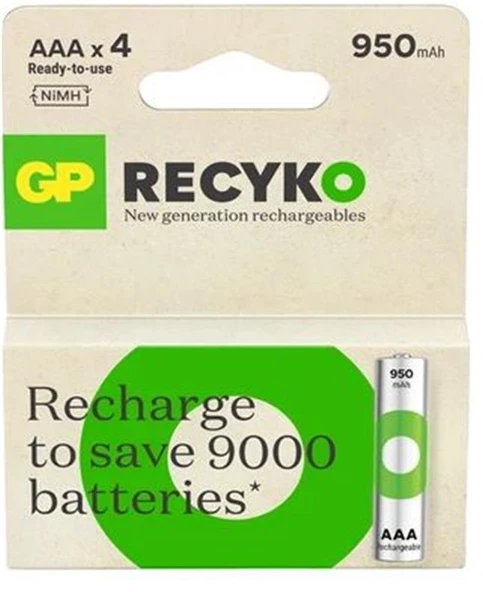 GP AAA 950 mAh Şarjlı İnce Kalem Pil 4'lü Paket GP100AAHCEMTR-4LÜ ürün görseli 1
