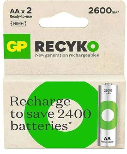 GP AA 2600 mAh Şarjlı Kalem Pil 2'li Paket GP270AAHCEMTR-2GB ürün görseli 1