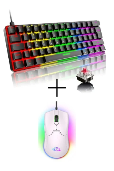 ATAsoft ELEKTRONİK Since 2021 T60 RGB  Mekanik Siyah Klavye Mouse Hediyeli Kablolu Gaming Driverli Oyuncu Mini Klavye ürün görseli 1