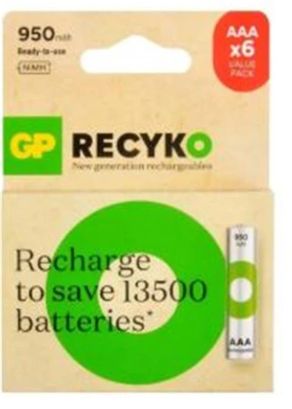 GP AAA 950 mAh Şarjlı İnce Kalem Pil 4+2'li Paket GP100AAAHCE4-2BB ürün görseli 1