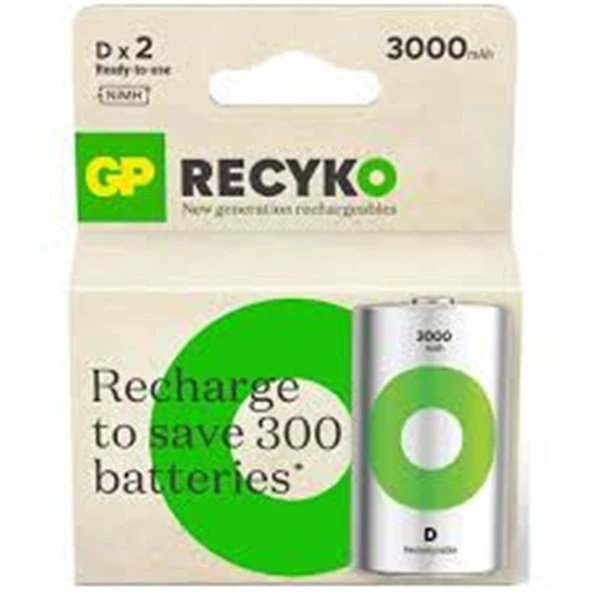 Gp 3000 mAh Büyük Boy Şarjlı Pil 2 li  Paket D Boy GP300DHCR21-2TLB2 ürün görseli 1