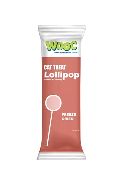 Wooc Super Premium Pet Treats Dondurularak Kurutulmuş Kızılcıklı Ve Tavuklu Kedi Lolipop ürün görseli 1