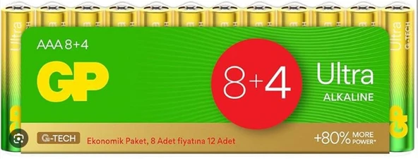 GP G-Tech LR03 AAA Boy Ultra Alkalin İnce Kalem Pil 12'li Paket GP24AU-VS12 ürün görseli 1
