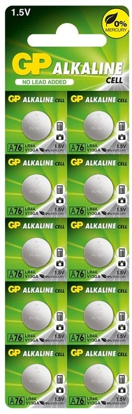 GP GPA76-2C10 LR44 AG13 Alkalin Düğme Pil 10'lu Paket  ürün görseli 1