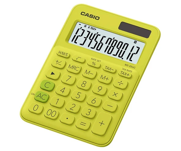 Casio MS-20UC-YG 12 Hane Sarı Masa Üstü Hesap Makinesi ürün görseli 1