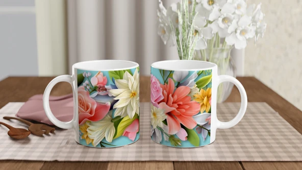 Pastel Çiçek Bahçesi Temalı Kupa Bardak - Resim 5
