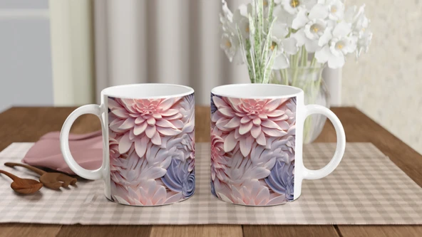 Pembe Düşler Çiçek Desenli Kupa Bardak - Resim 5