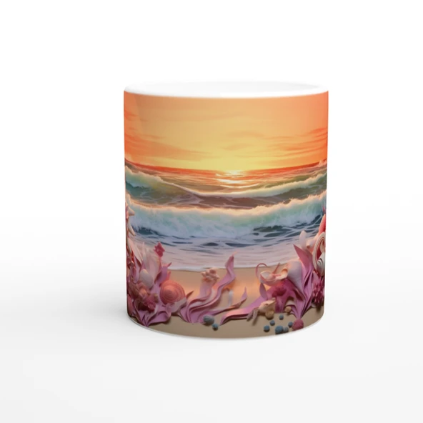 Mercan Dalgalarıyla Deniz Kabukları Kupa Bardak ürün görseli 1
